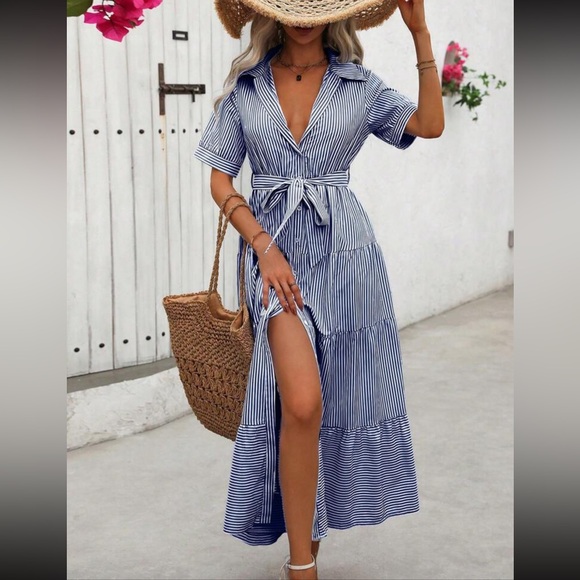 Luxe striped button down belted maxi dress - Picture 8 of 16